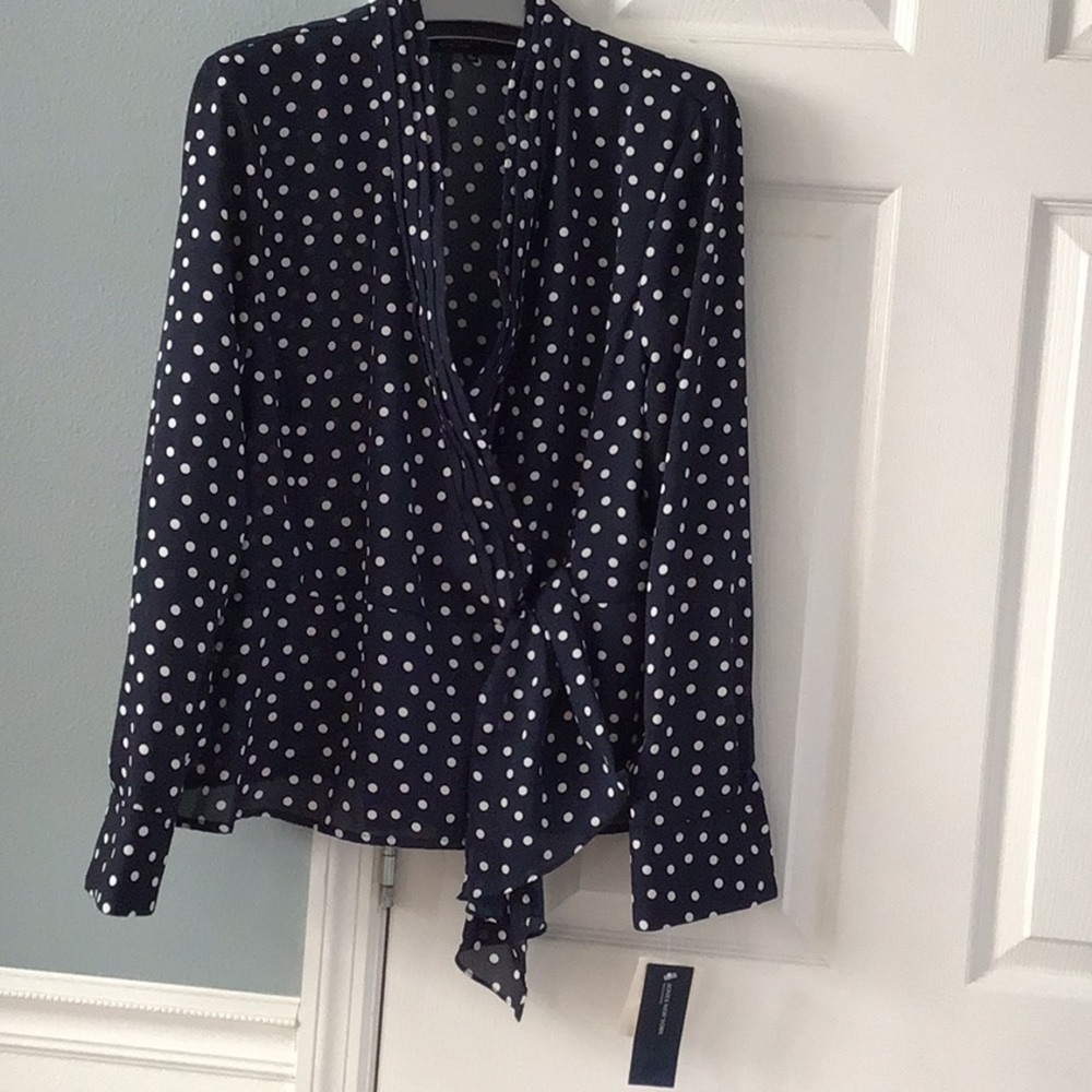 Jones New York Signature Collection Blouse, NWT, Navy & White -Size XL